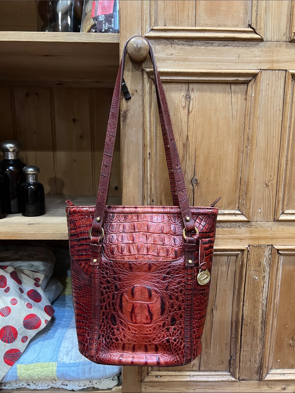 Brahmin 25th Anniversary Croc-Embossed Leather Bucket Bag